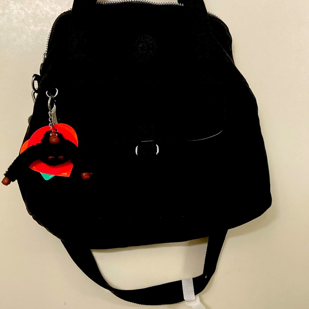 Kipling NWT double strap shoulder crossbody Bag Black Monkey Key Chain